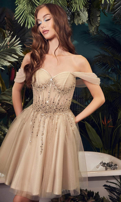 Cinderella Divine CD0211 - Off Shoulder Corset Dress Cocktail Dresses XXS / Champagne