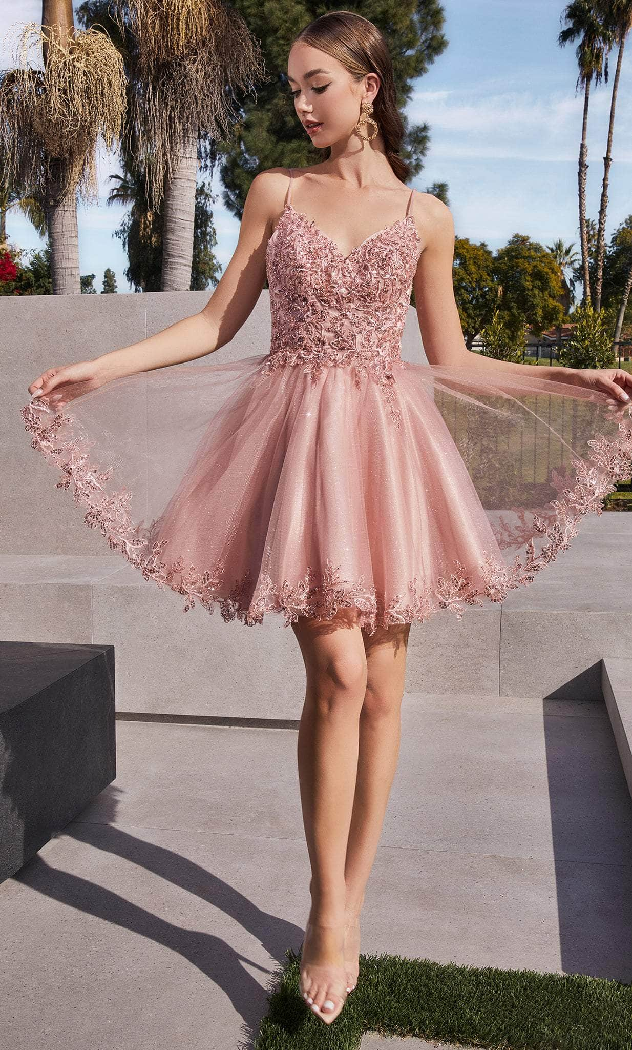 Cinderella Divine CD0213 - Embroidered Sleeveless Cocktail Dress Special Occasion Dress XXS / Blush