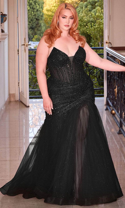 Cinderella Divine CD0214C - V-Neck Mermaid Evening Dress Evening Dresses 16 / Black