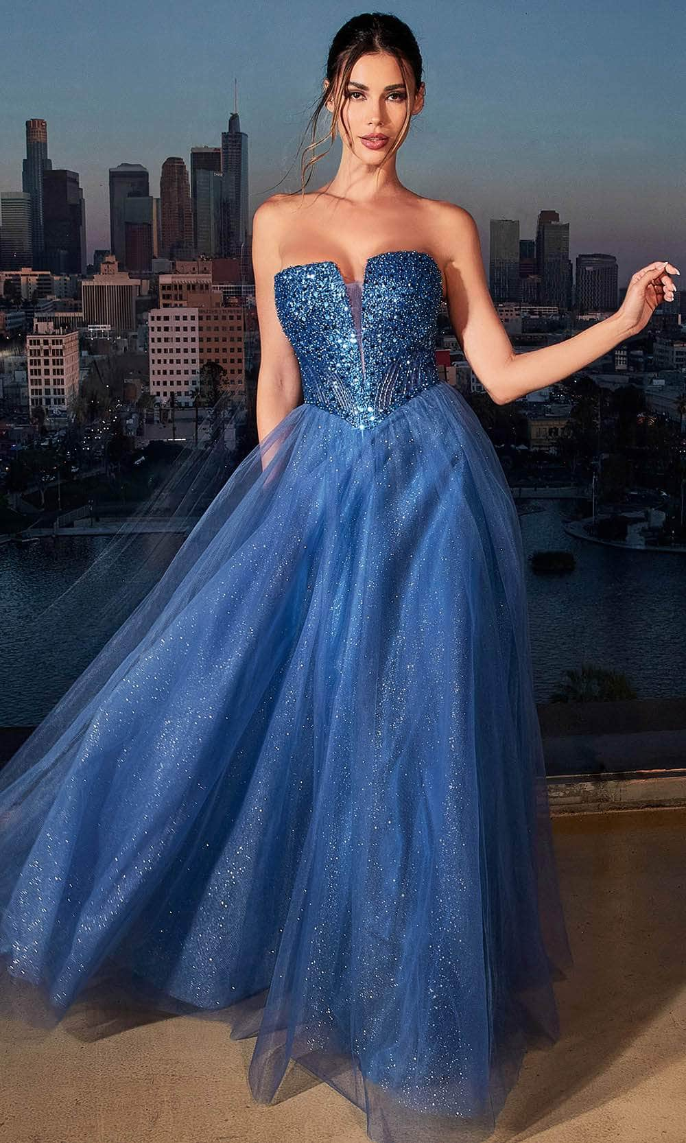 Cinderella Divine CD0217 - Plunging V-Neck Basque Prom Gown Prom Dresses