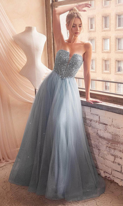 Cinderella Divine CD0217 - Plunging V-Neck Basque Prom Gown Prom Dresses