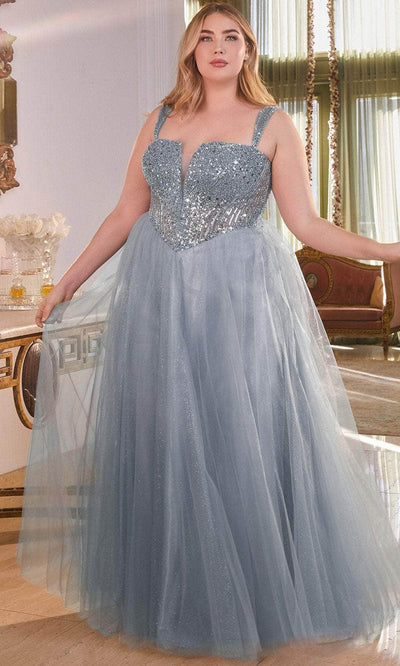 Cinderella Divine CD0217 - Plunging V-Neck Basque Prom Gown Prom Dresses