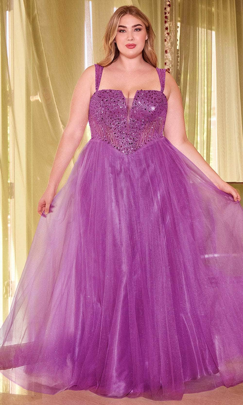 Cinderella Divine CD0217 - Plunging V-Neck Basque Prom Gown Prom Dresses