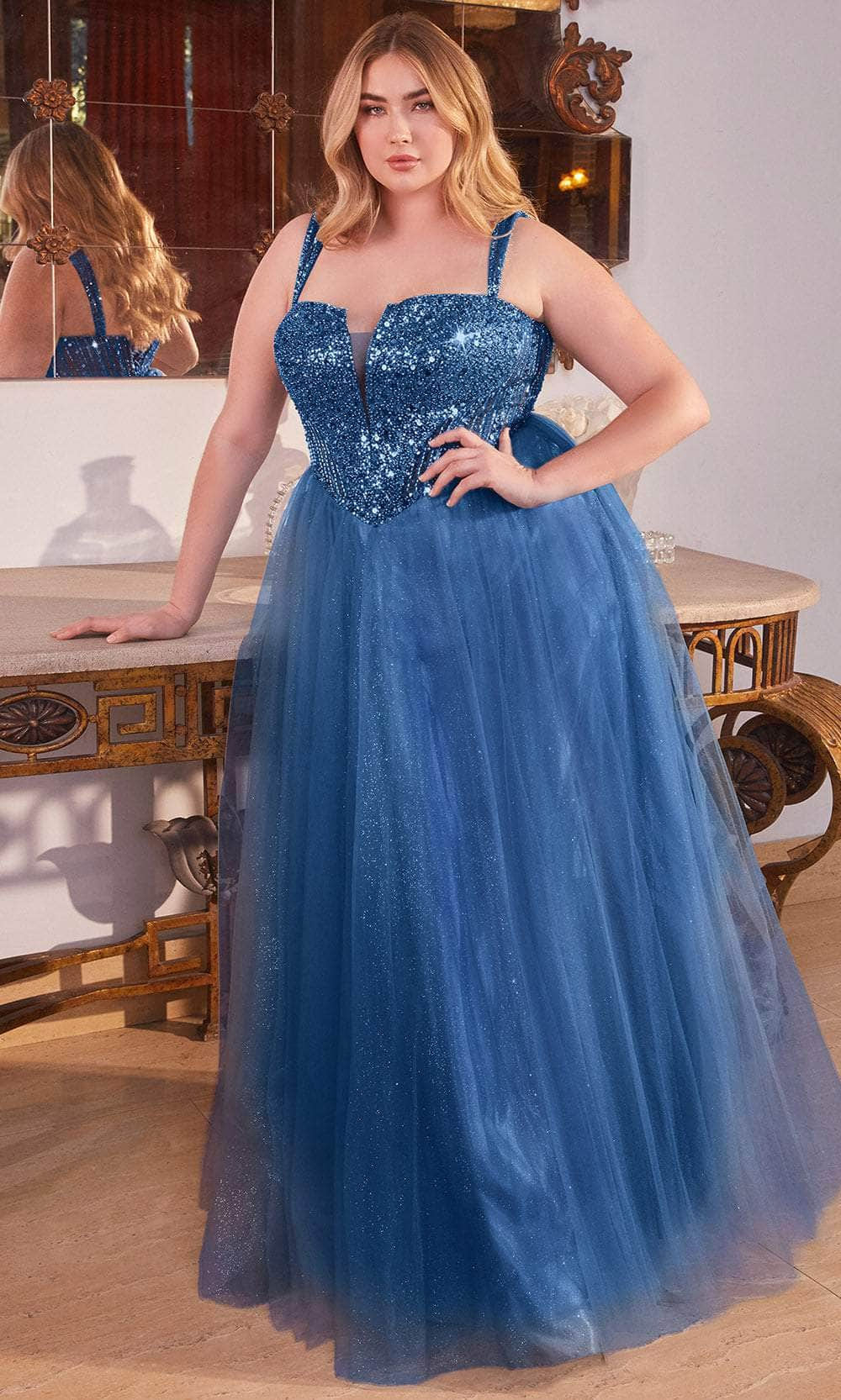 Cinderella Divine CD0217 - Plunging V-Neck Basque Prom Gown Prom Dresses