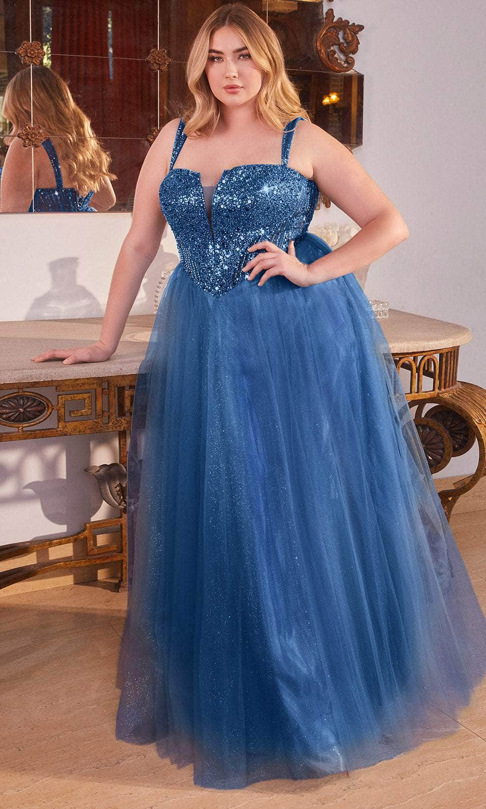 Cinderella Divine CD0217C - Glittery Basque Evening Dress Ball Gowns 16 / Deep Blue