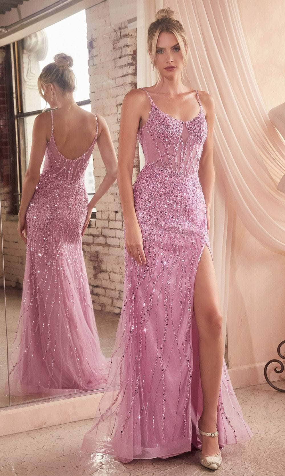 Cinderella Divine CD0220 - Beaded Illusion Scoop Prom Gown Prom Dresses 2 / Blossom Pink