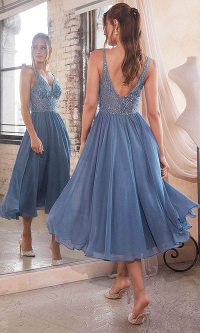 Cinderella Divine CD0225 - Fitted Tea-Length Evening Dress Cocktail Dresses