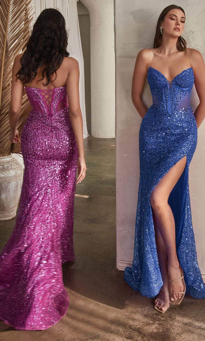 Cinderella Divine CD0227 - Sequined Plunging V-Neck Prom Gown Prom Dresses