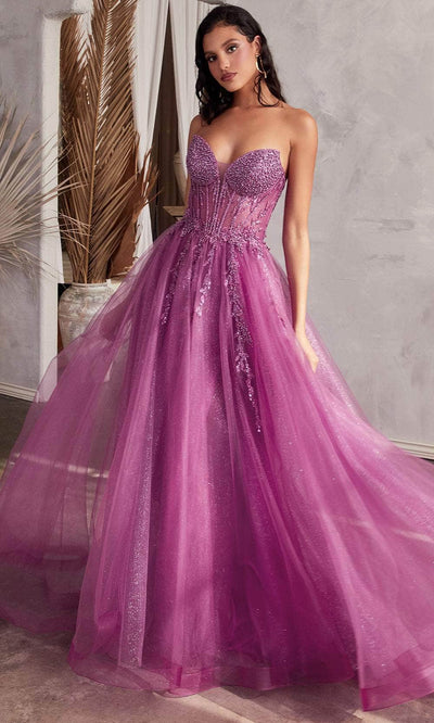 Cinderella Divine CD0230 - Beaded Appliqued A-Line Prom Gown Prom Dresses 2 / Amethyst