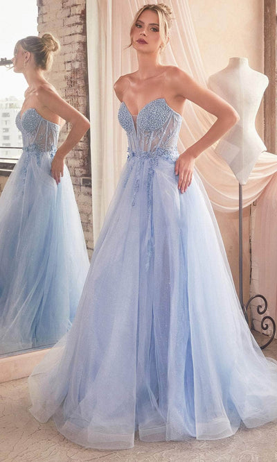 Cinderella Divine CD0230 - Beaded Appliqued A-Line Prom Gown Prom Dresses 2 / Lt Blue