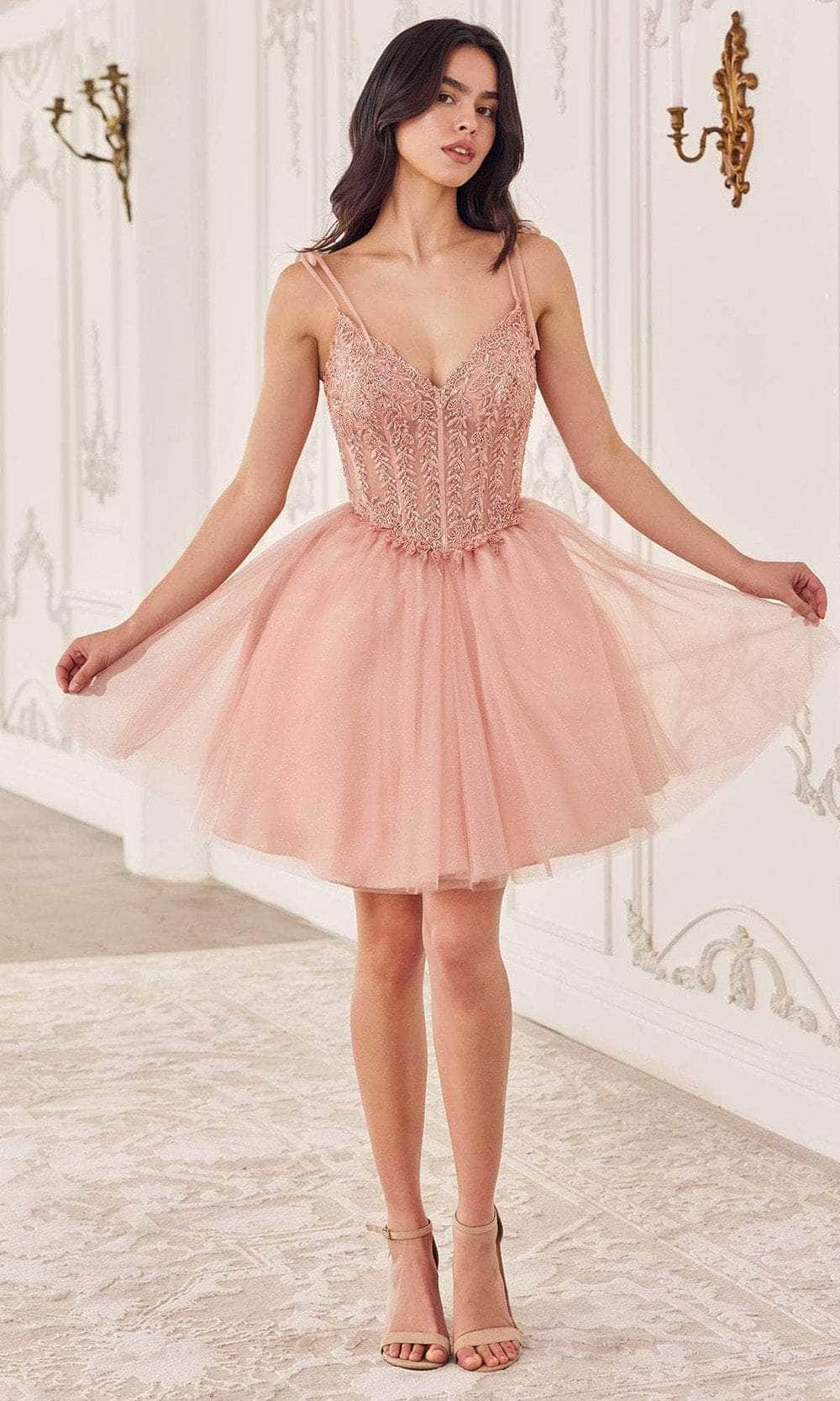 ladivine cd0236 - glitter detailed cocktail dress Special Occasion Dresses Dresses XXS /  Blush