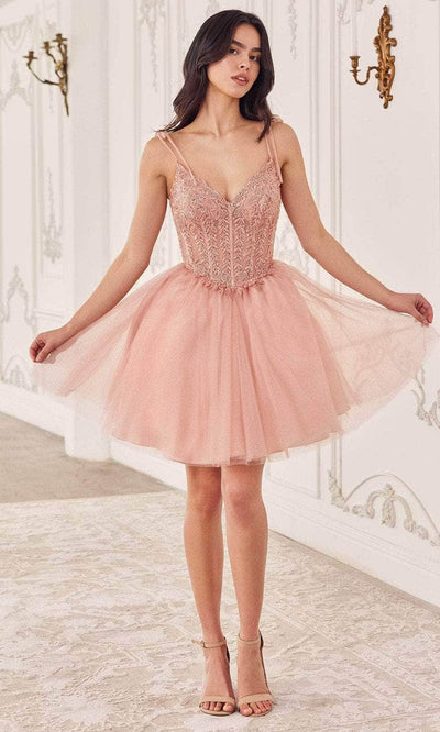 Cinderella Divine CD0236 - Ribbon Strap Cocktail Dress Special Occasion Dress XXS / Blush