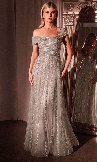 Cinderella Divine CD0238 - Linear Beaded Asymmetric Prom Dress Prom Dresses 6 / Silver-Nude