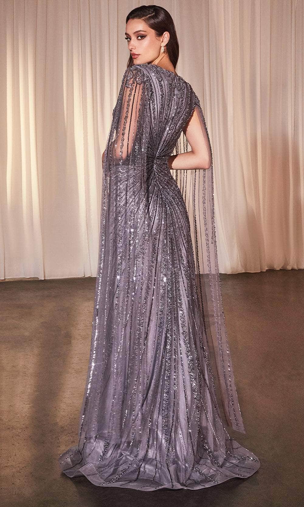 Ladivine CD0239 - Long Tulle Sheath Dress - Sheer Cape Sleeves, Beaded, Sequin, Front Slit, Full Back, Sweep Train, Horsehair Hem ADASA Ladivine CD0239 - Long Tulle Sheath Dress - Sheer Cape Sleeves, Beaded, Sequin, Front Slit, Full Back, Sweep Train, Horsehair Hem ADASA