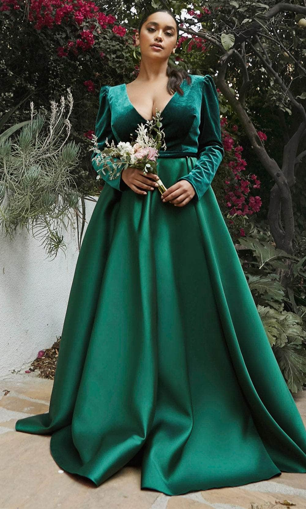 Cinderella Divine CD226C - Velvet Satin A-line Long Gown Evening Dresses 18 / Emerald