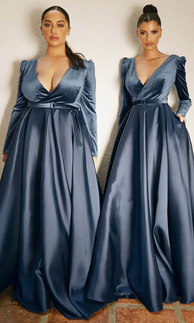 Cinderella Divine CD226C - Velvet Satin A-line Long Gown Evening Dresses 18 / Smoky Blue