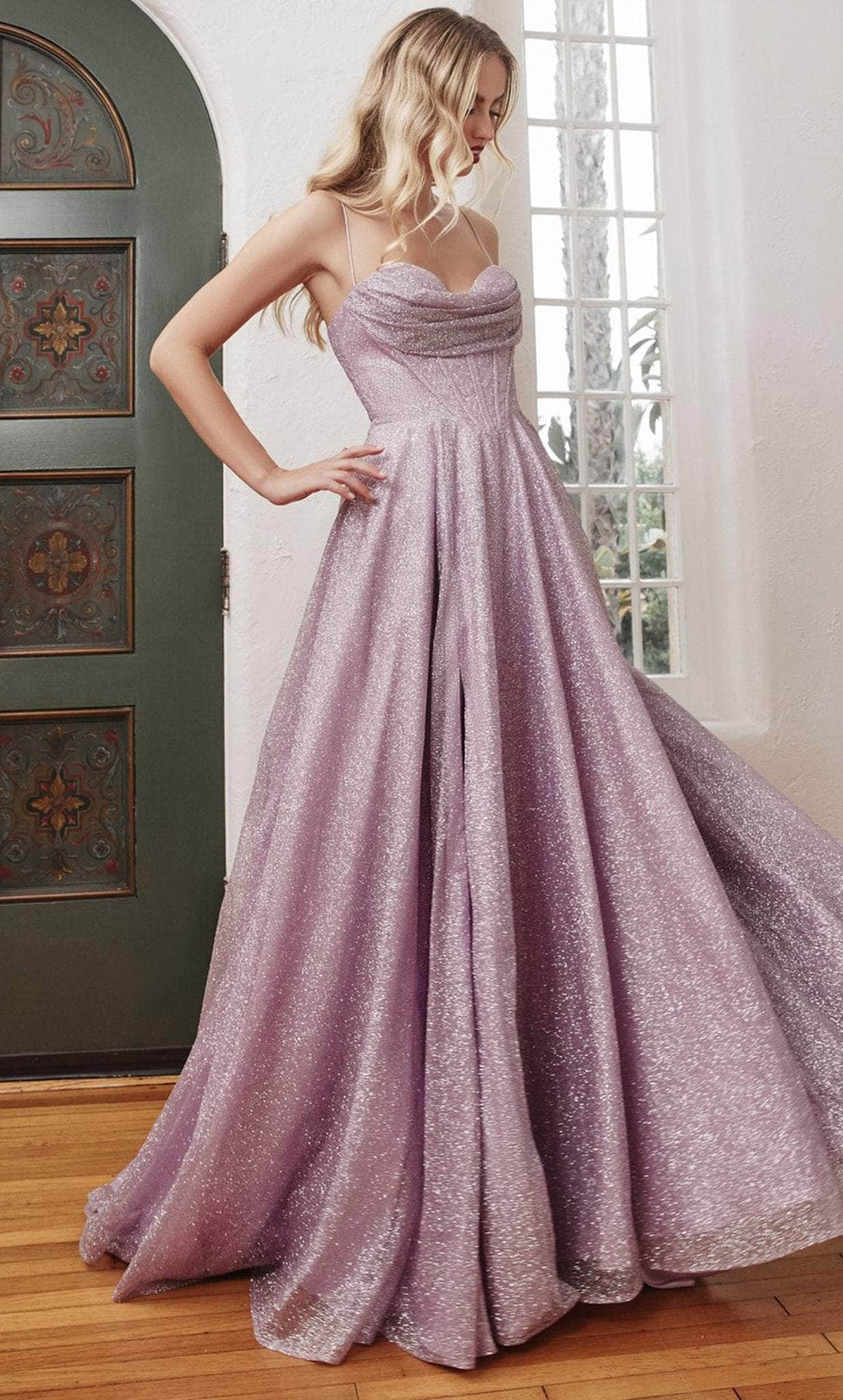 Ladivine CD252C - Cowl Neck Glitter Evening Gown Evening Dresses 16 / Lavender