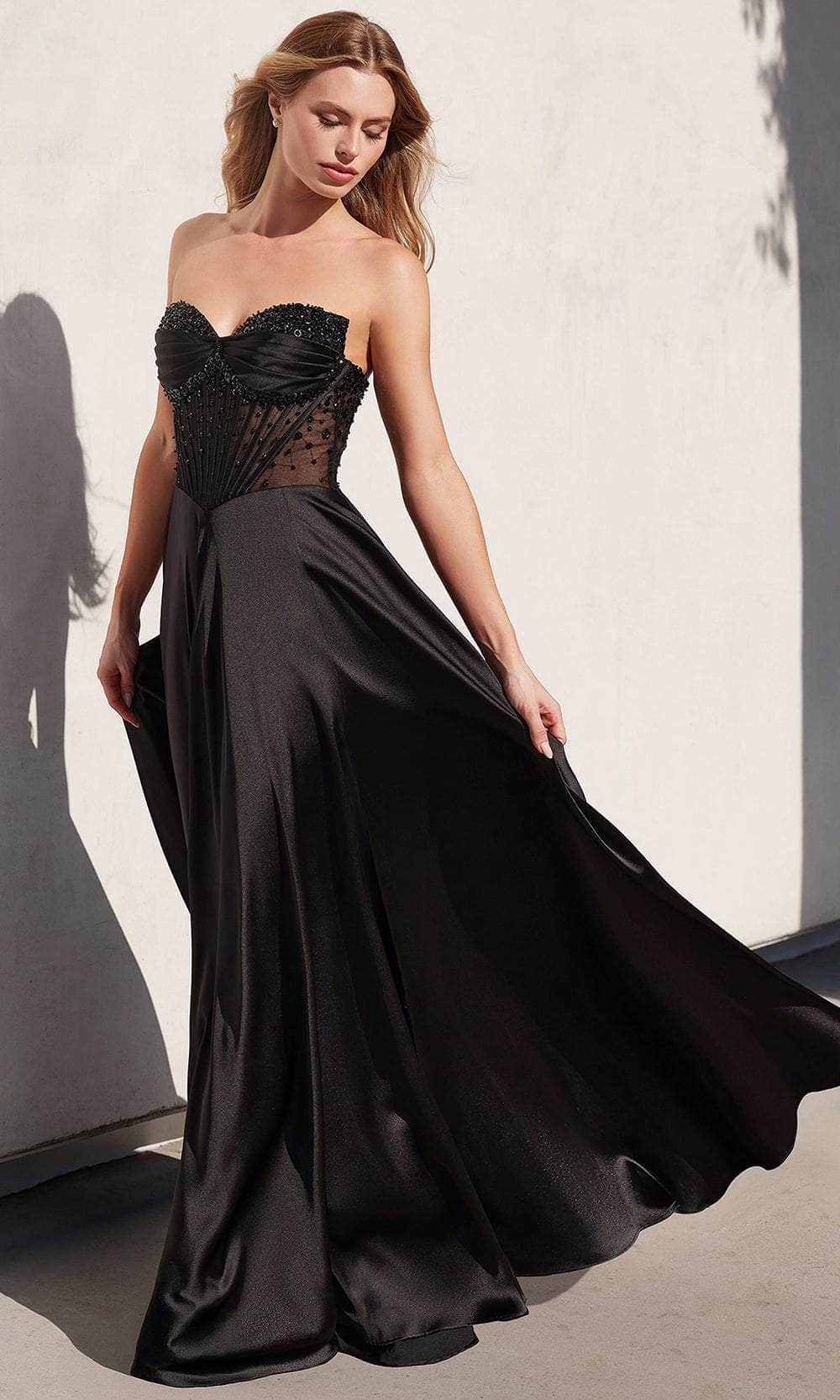 Ladivine CD297 - Pleated Sweetheart Evening Dress Evening Dresses 0 / Black