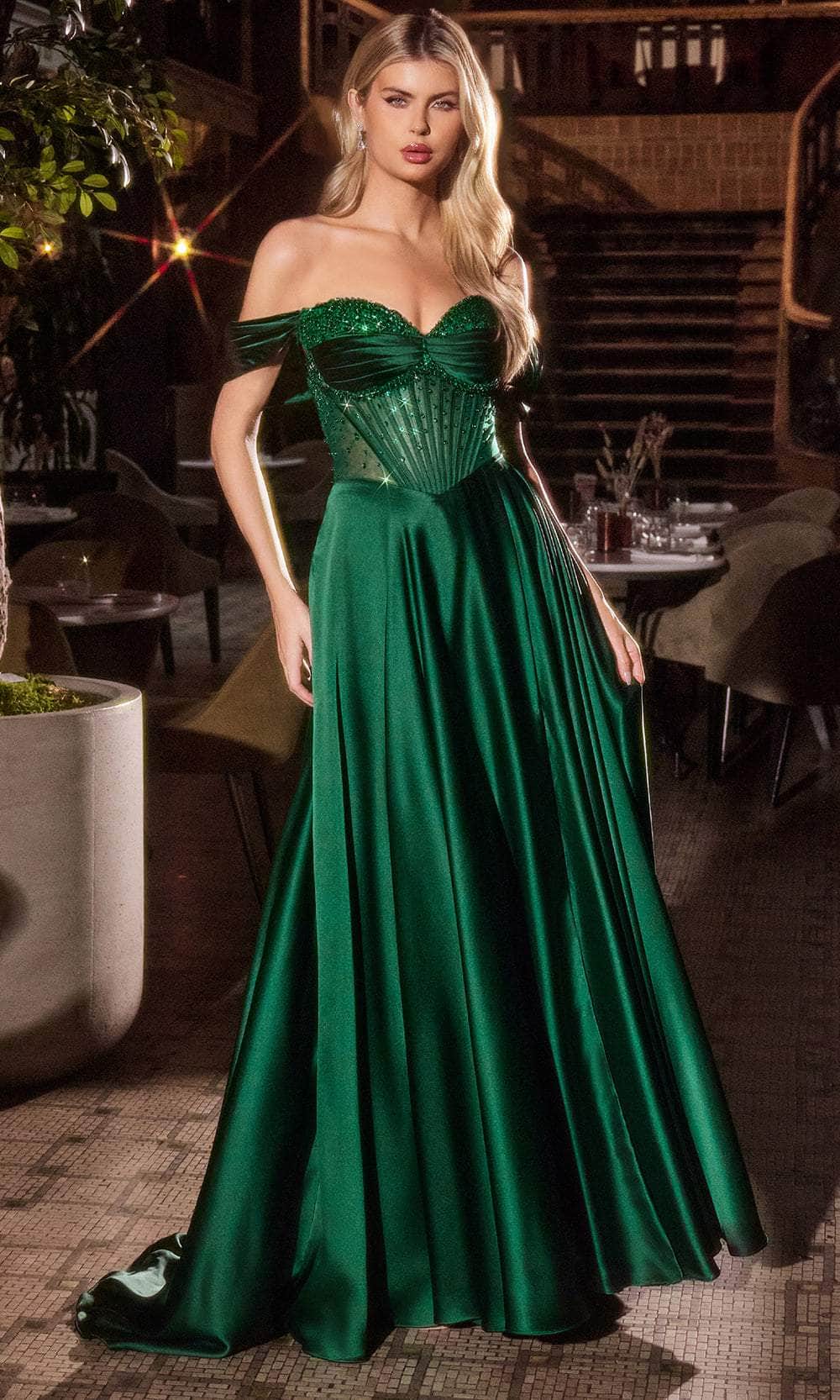 Ladivine CD297 - Pleated Sweetheart Evening Dress Evening Dresses 0 / Emerald