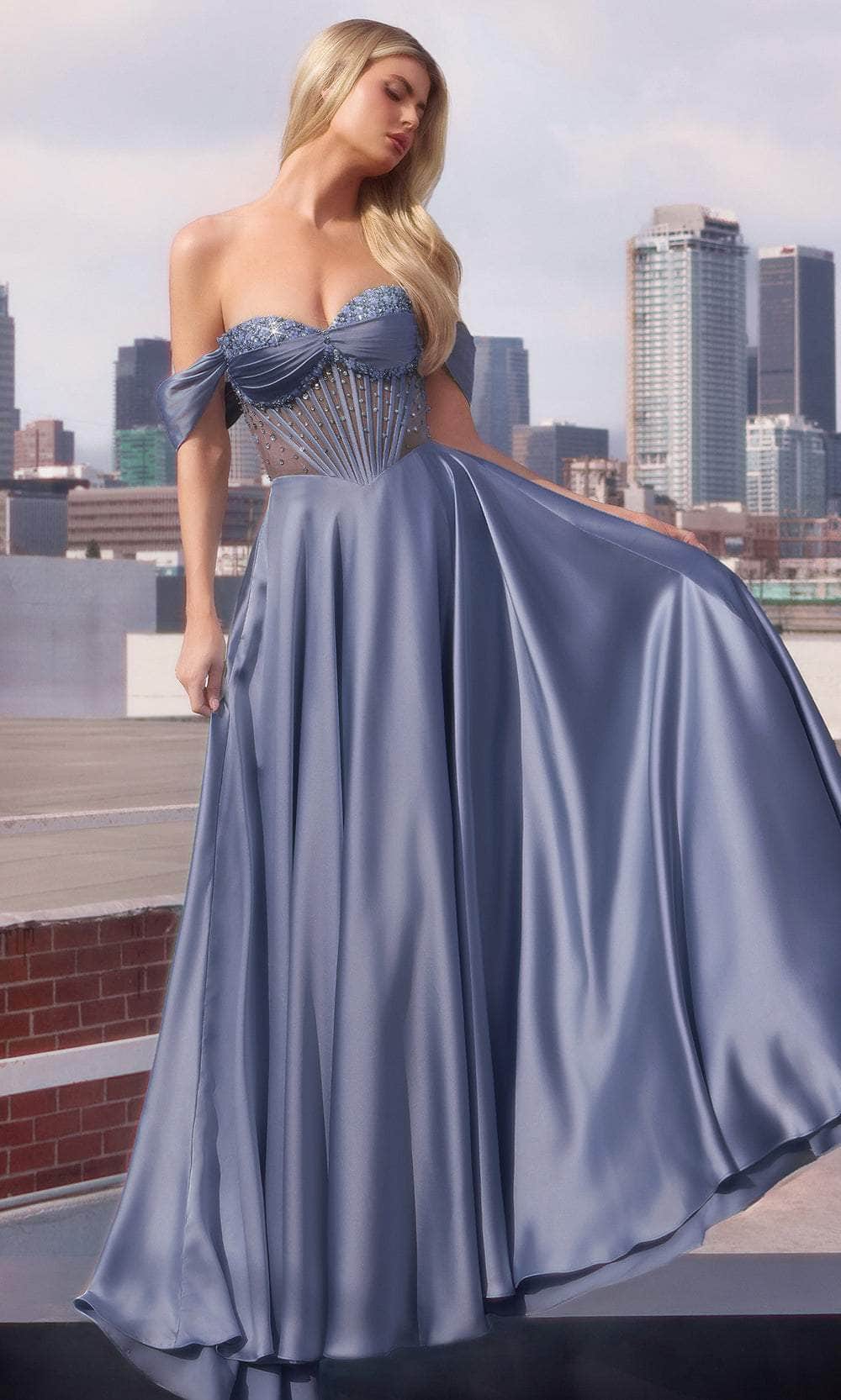 Ladivine CD297 - Pleated Sweetheart Evening Dress Evening Dresses 0 / Smoky Blue