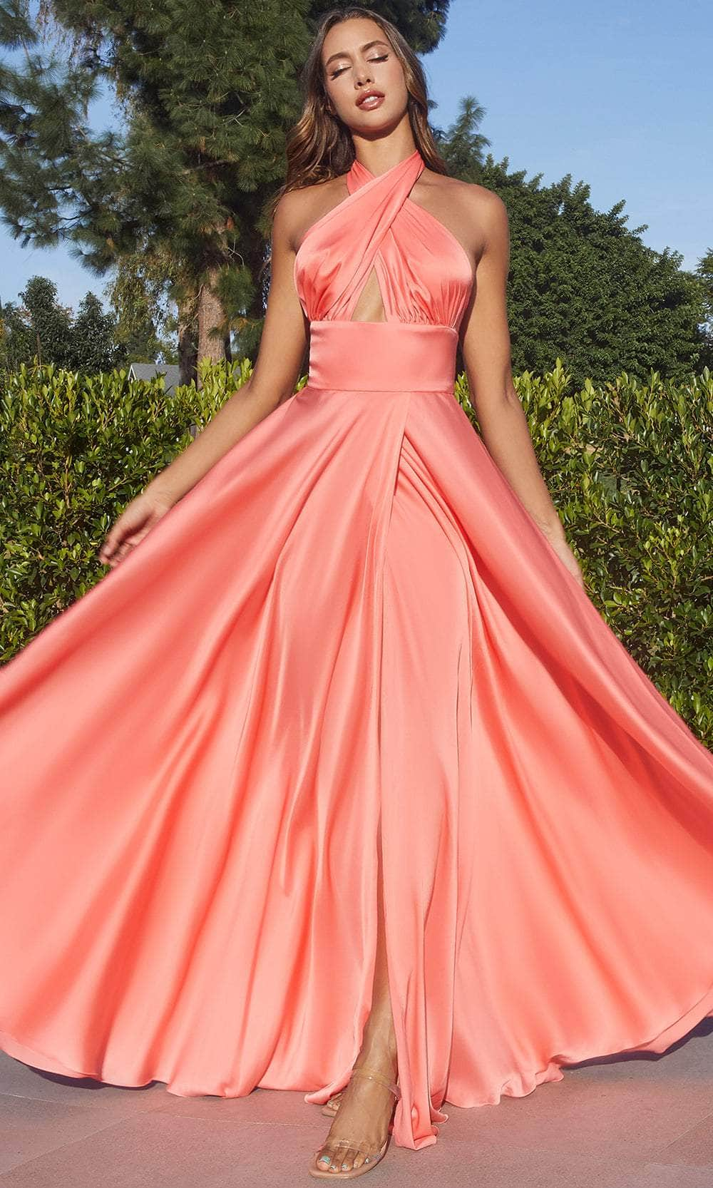 Cinderella Divine CD323 - Convertible Straps A-Line Prom Gown Prom Dresses 2 / Lt Coral