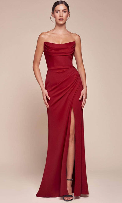 Ladivine CD355 - Strapless Scoop Neckline Prom Dress Prom Dresses 2 / Red
