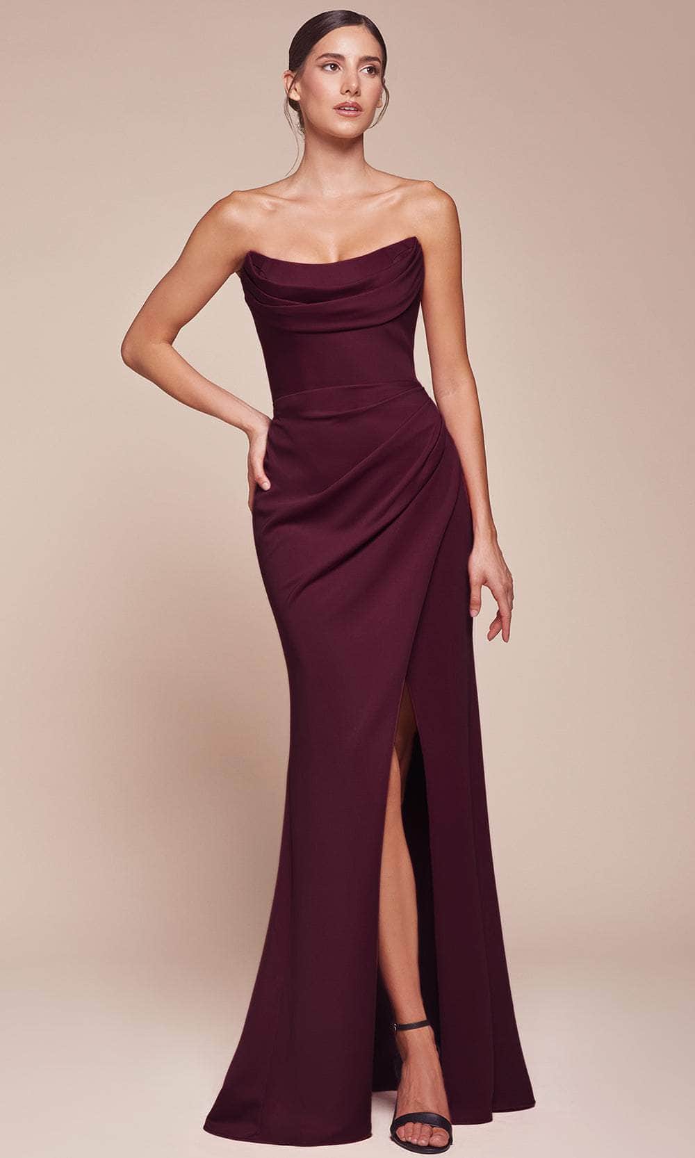 Ladivine CD355 - Strapless Scoop Neckline Prom Dress Prom Dresses 2 / Wine