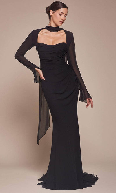 Cinderella Divine CD357 - Scoop Neck Prom Dress with Bolero Prom Dresses 4 / Black