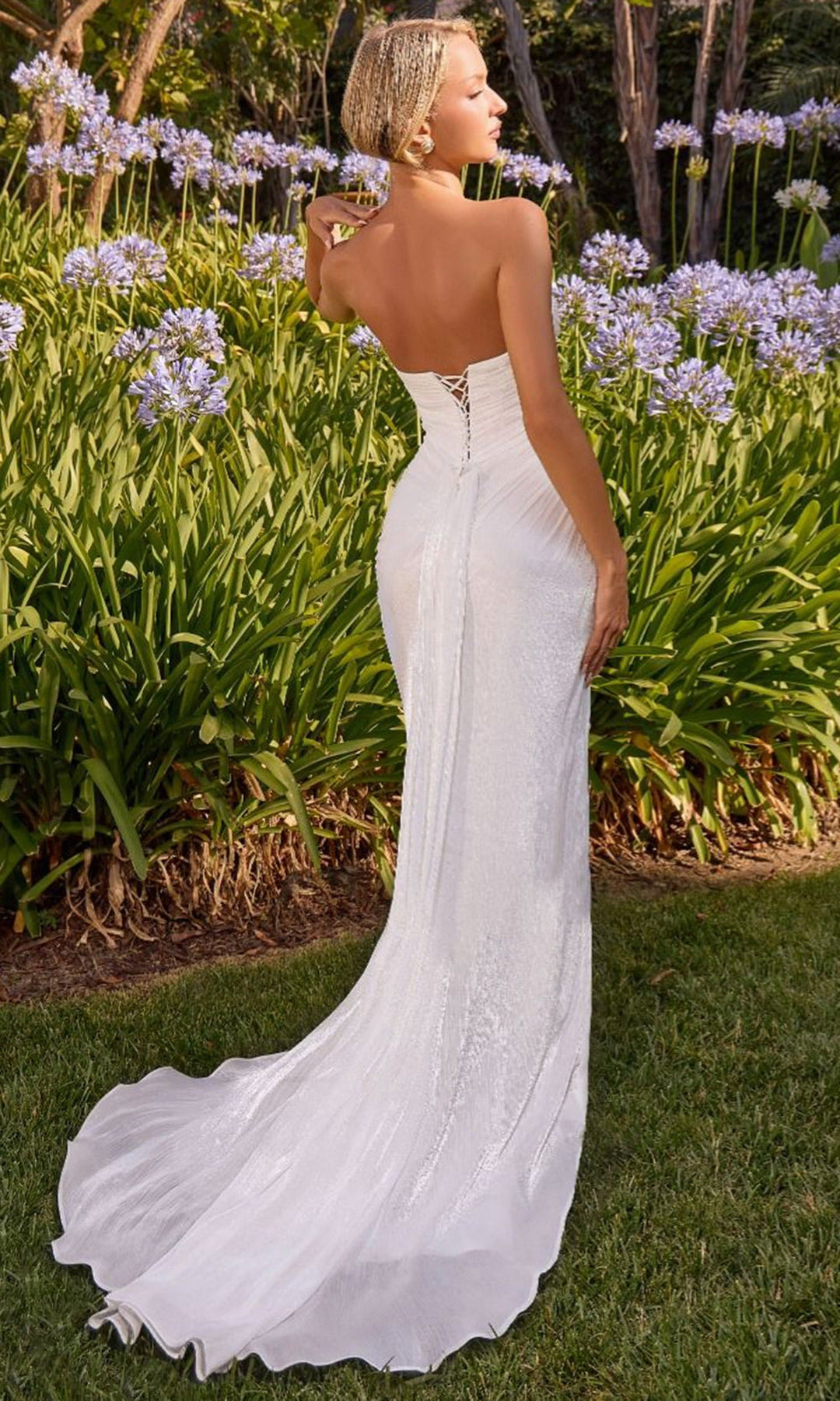 Ladivine CD411W - Strapless Ruched Chiffon Sheath Prom Gown