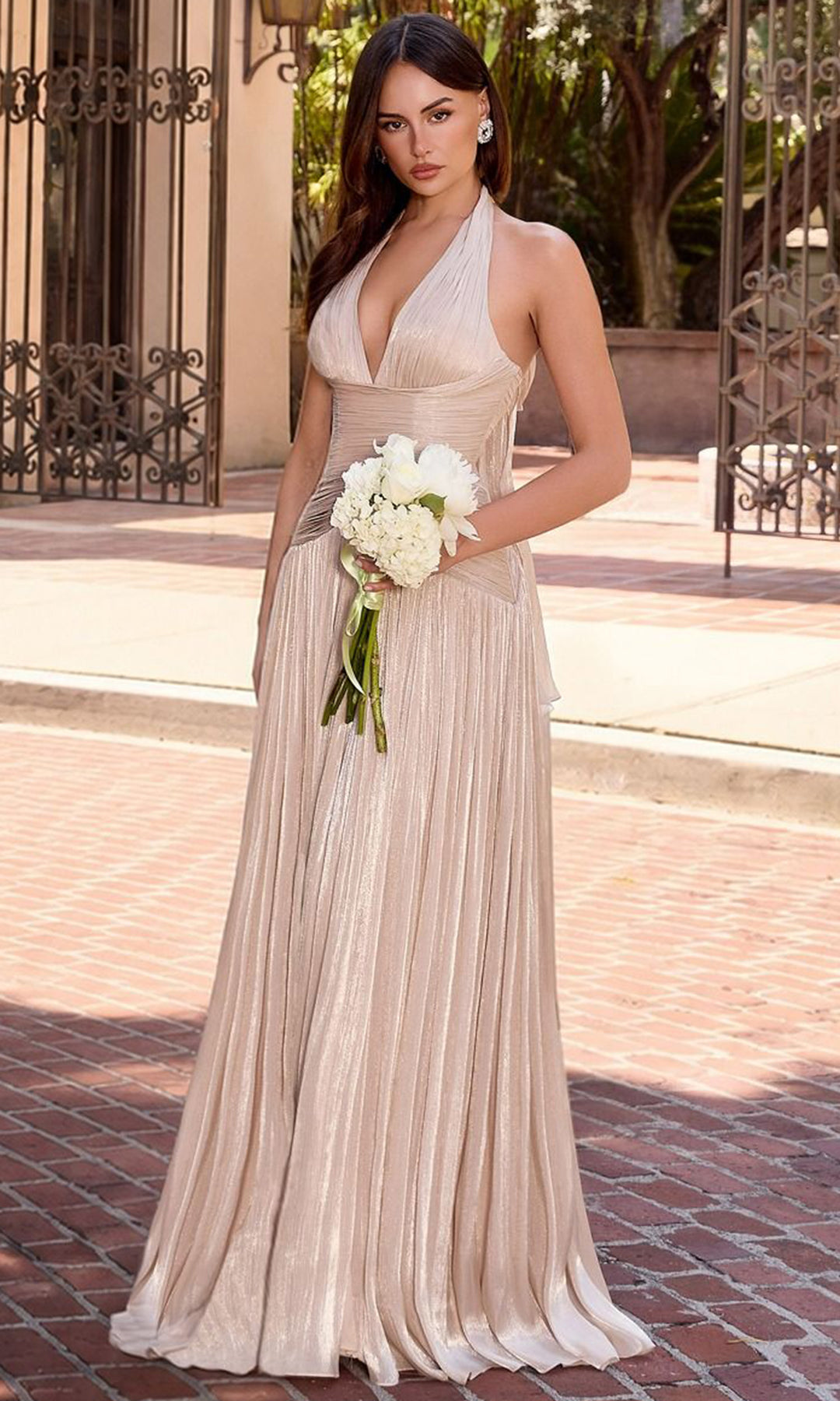 Ladivine CD412 - Tie Open Back A-Line Chiffon Gown