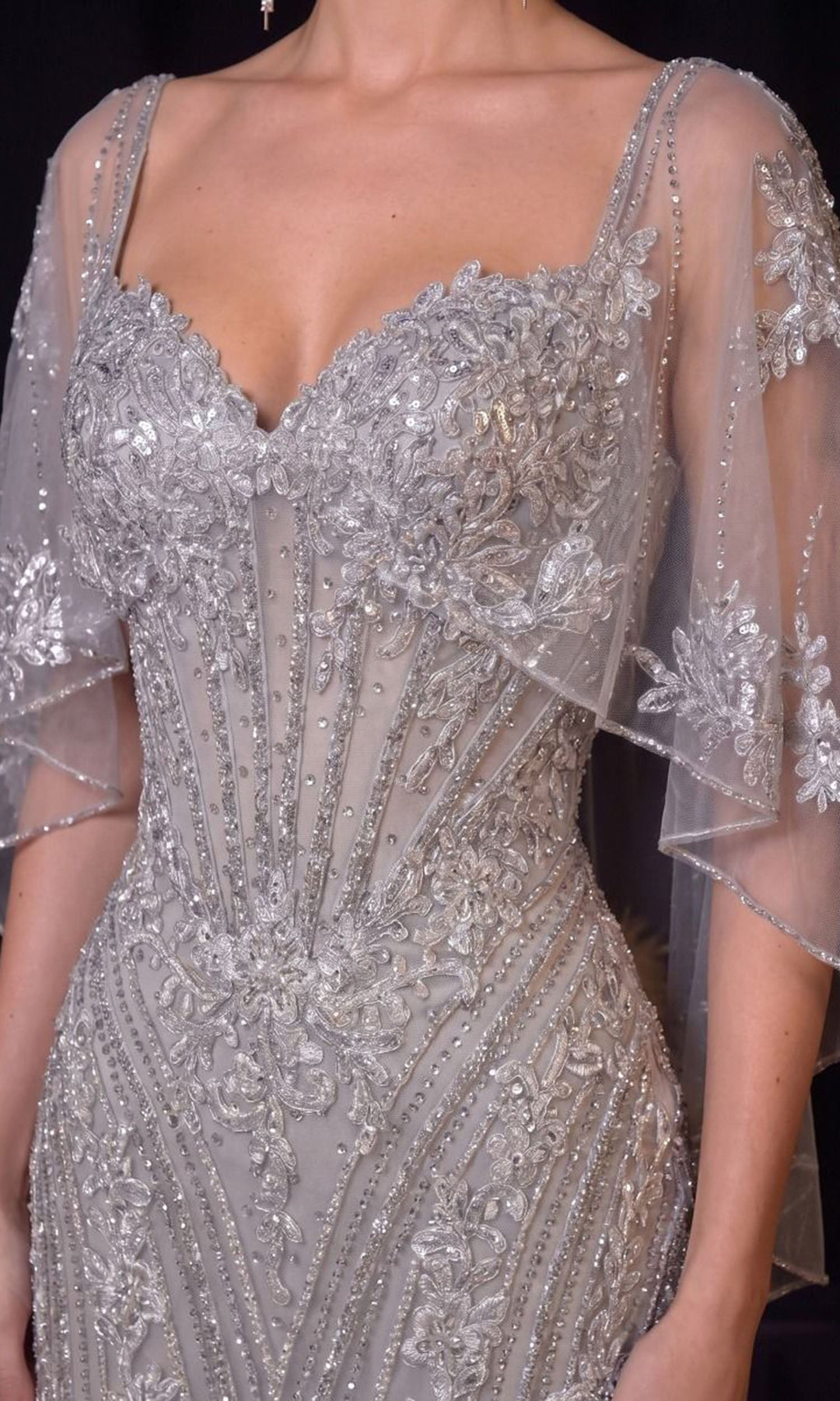 Ladivine CD637 Metallic Applique Cape Dress