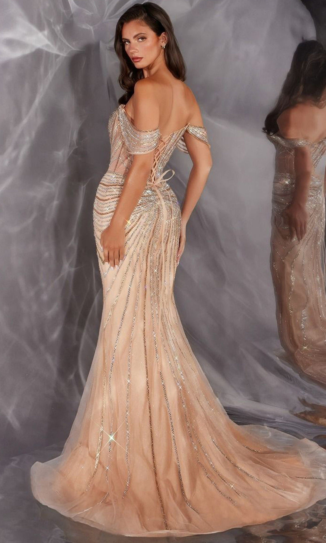 Ladivine CD654 - Intricate Beaded Basque Mermaid Prom Gown