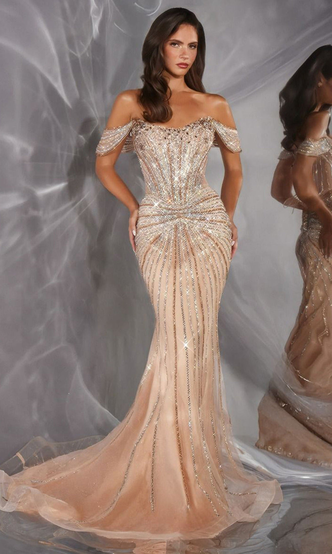 Ladivine CD654 - Intricate Beaded Basque Mermaid Prom Gown