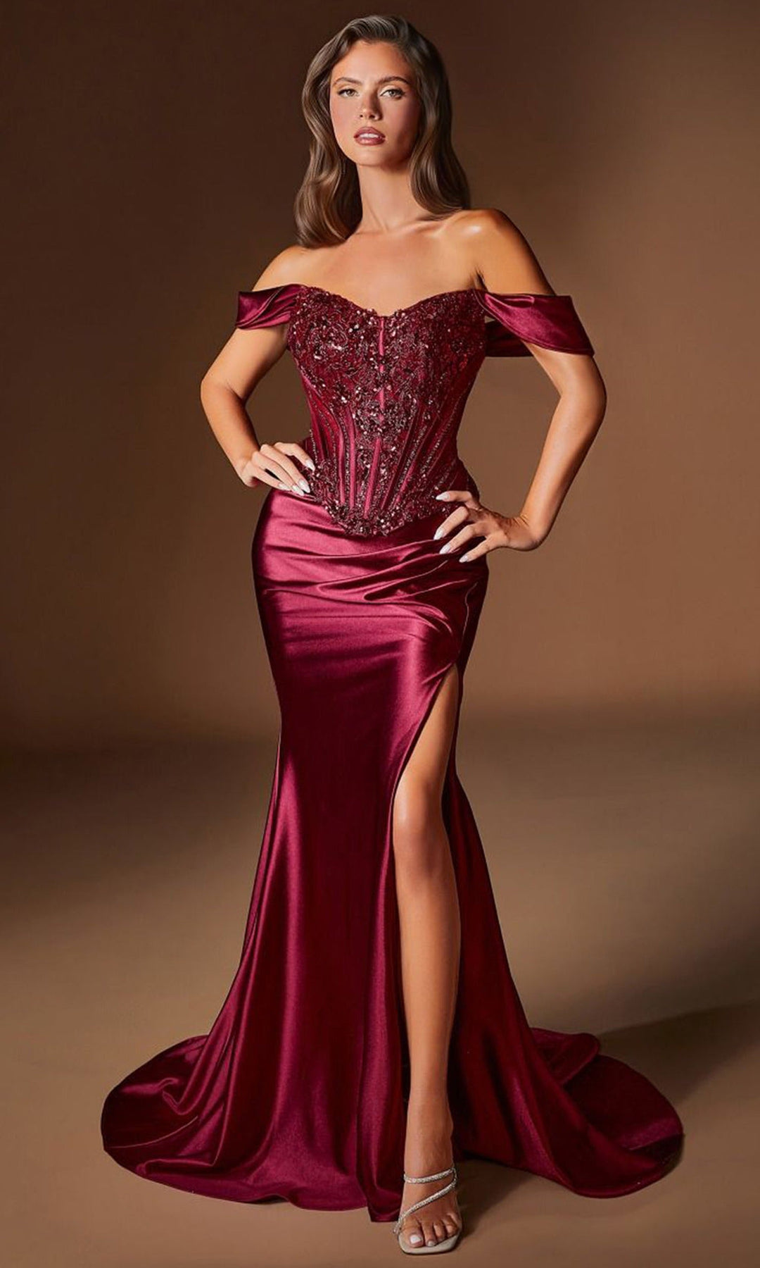Ladivine CD656 - Embellished Basque Waist Sheath Prom Gown
