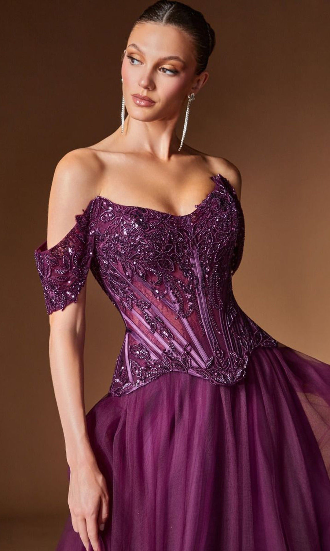Ladivine CD657 - Off Shoulder Beaded Applique Prom Gown