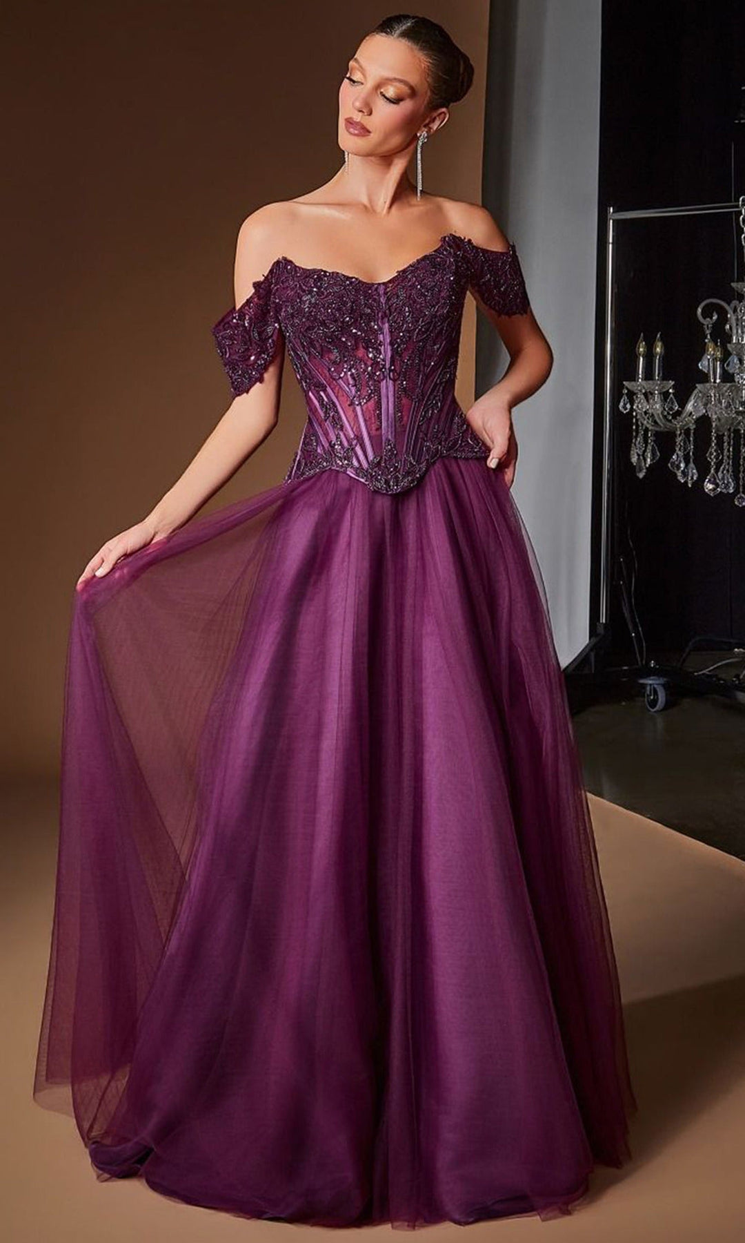 Ladivine CD657 - Off Shoulder Beaded Applique Prom Gown