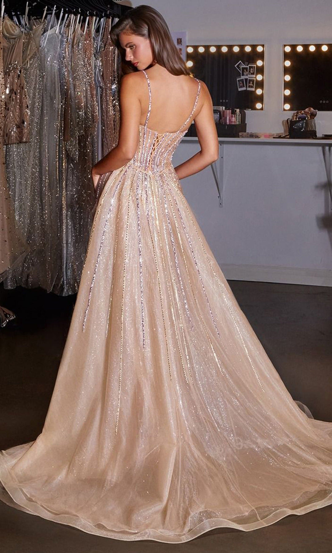 Ladivine CD658 - Crystal Corset Overskirt Sleeveless Prom Gown