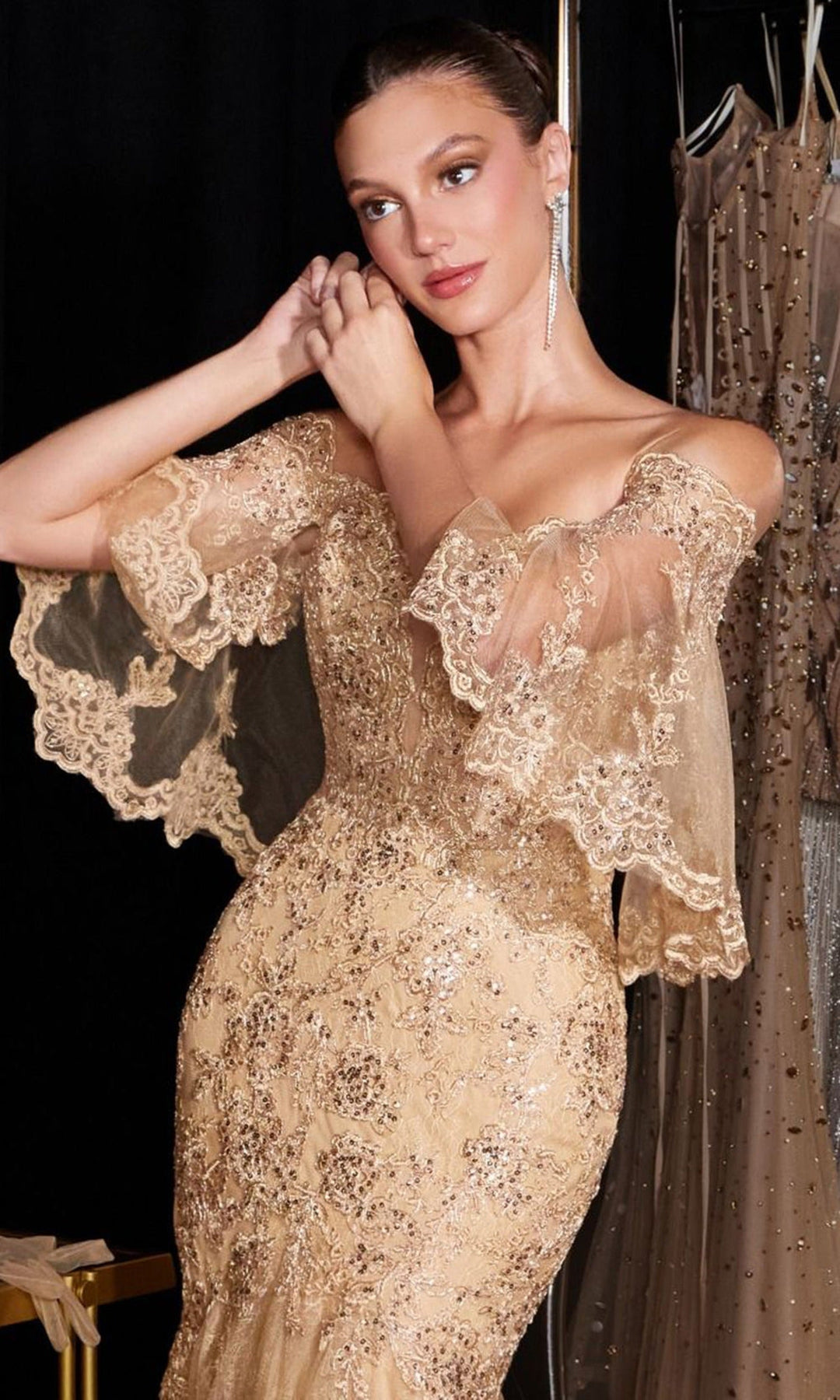 Ladivine CD659 - Beaded Lace Off Shoulder Mermaid Prom Gown