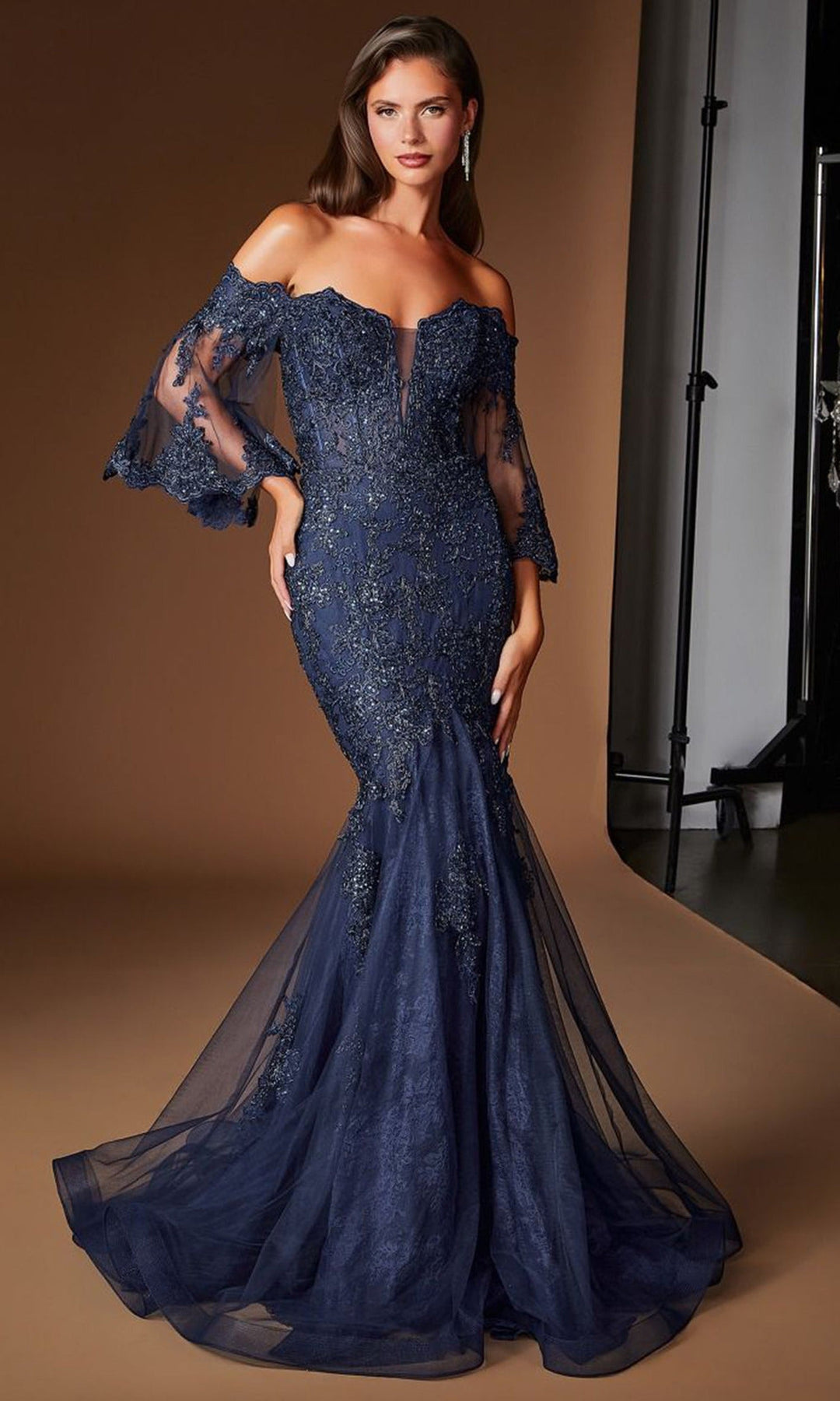 Ladivine CD659 - Beaded Lace Off Shoulder Mermaid Prom Gown