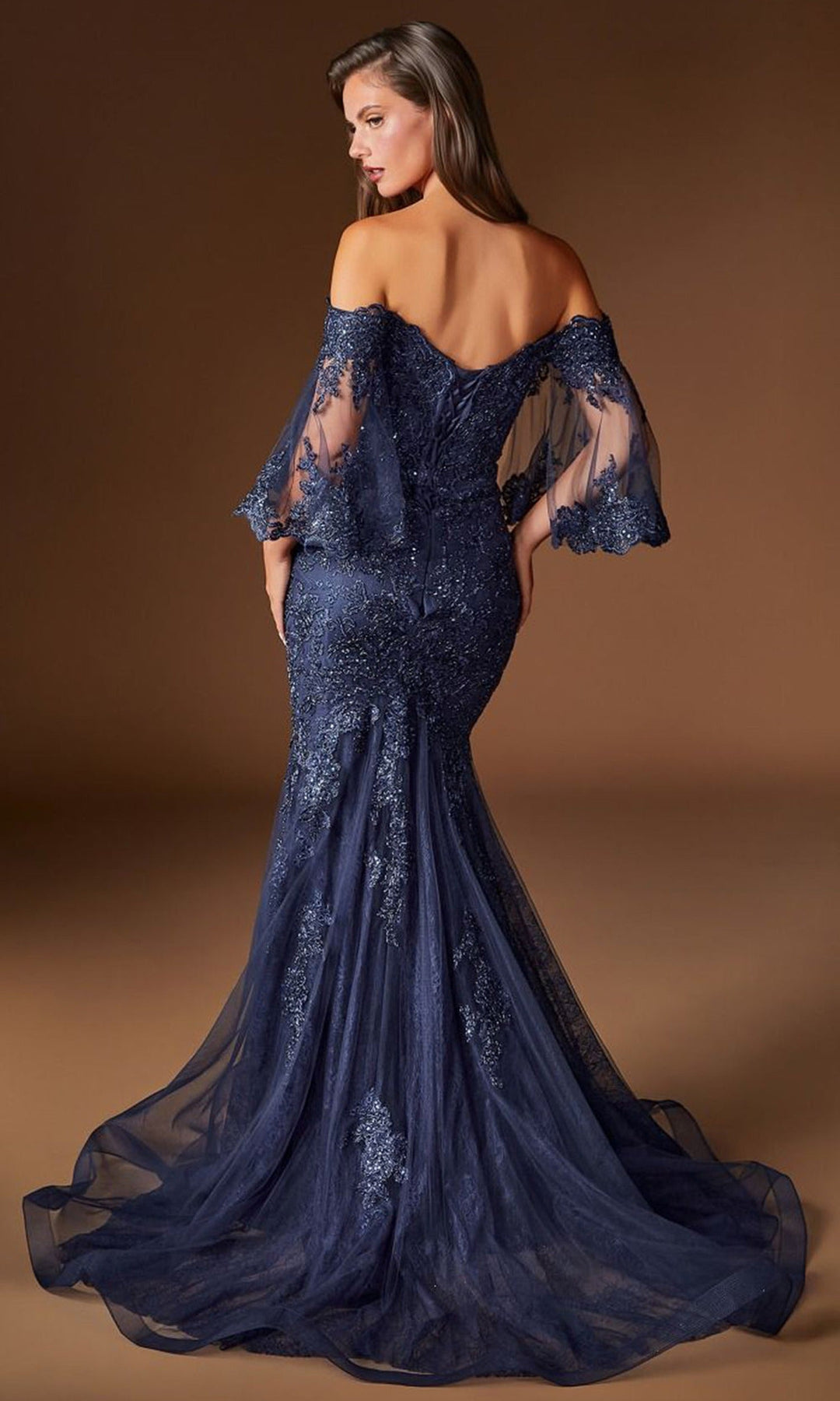 Ladivine CD659 - Beaded Lace Off Shoulder Mermaid Prom Gown