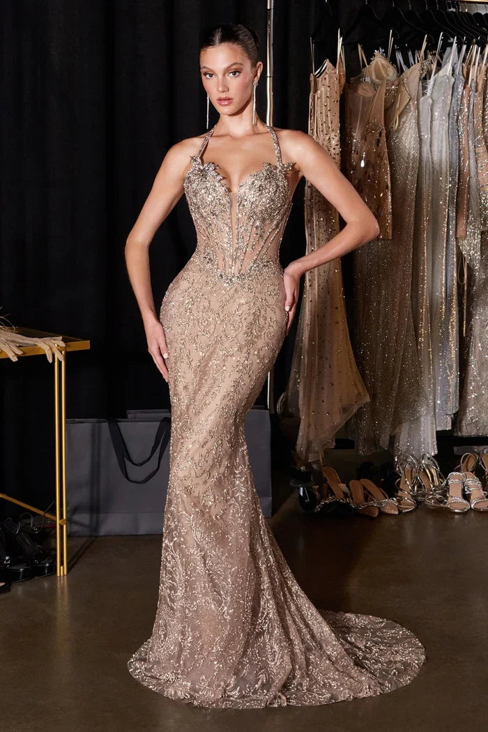 Ladivine CD695 - Illusion Corset Beaded Mermaid Dress