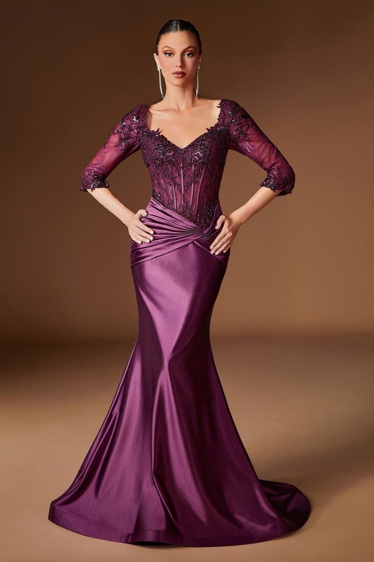 Ladivine CD731 Wide V Neck Lace  Dress