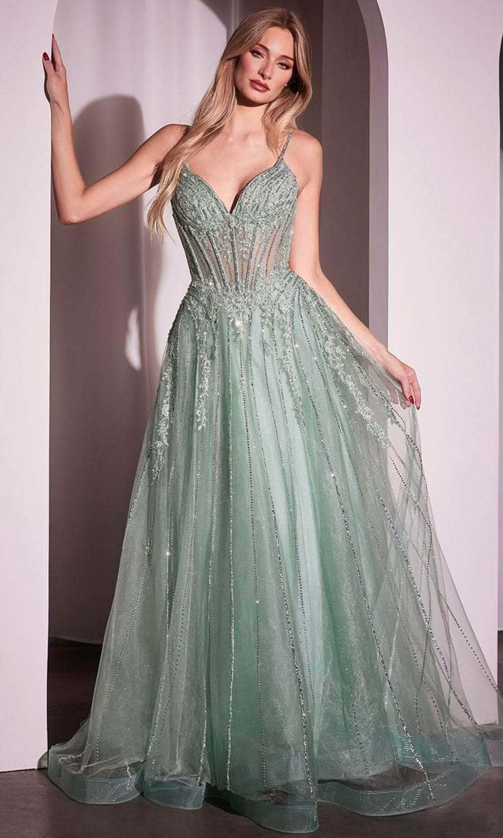 Ladivine CD786 - Lace Applique A-Line Gown