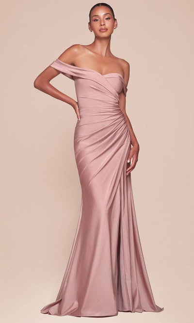 Ladivine CD790C - Ruched Off Shoulder Plus Gown
