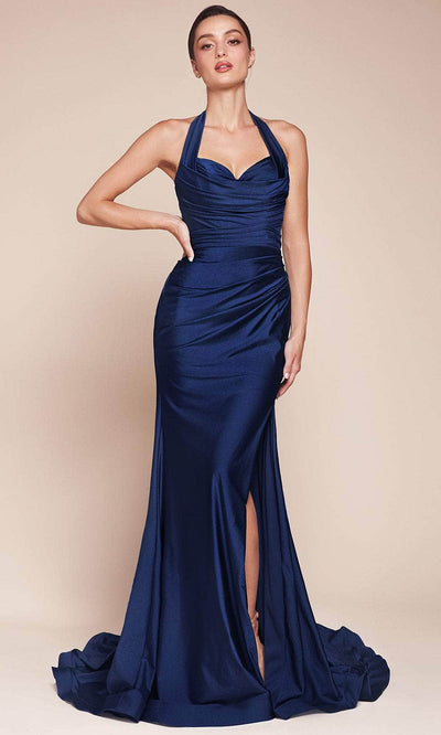 Cinderella Divine CD796 - Halter Ruched Bodice Prom Dress Prom Dresses 2 / Navy