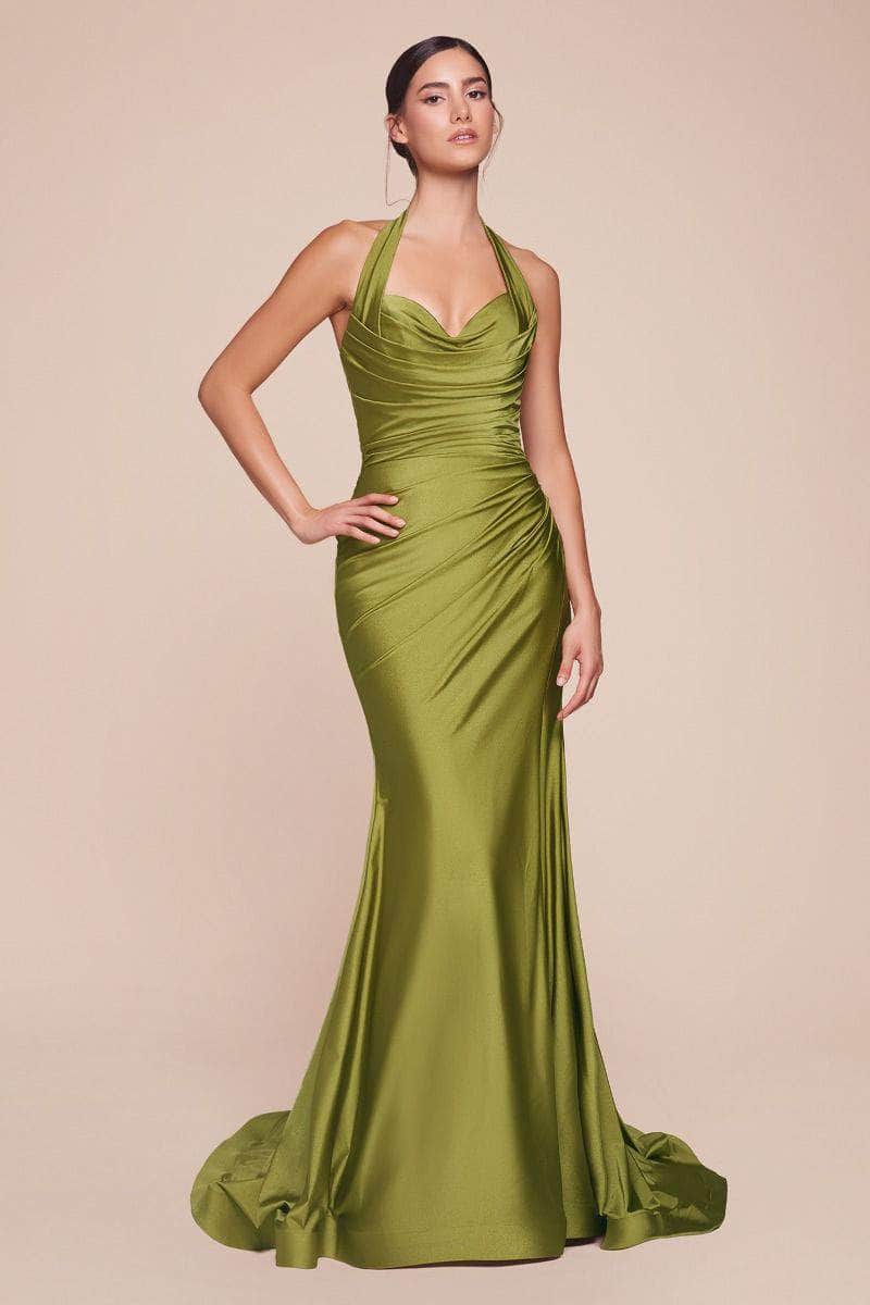 Ladivine CD796 - Halter Ruched Bodice Prom Dress Prom Dresses 2 / Greenery