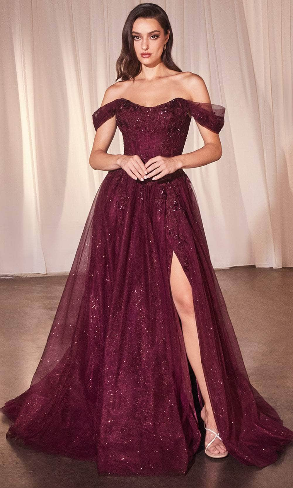 Cinderella Divine CD799 - Embroidered Glitter A-Line Prom Dress Prom Dresses 6 / Plum