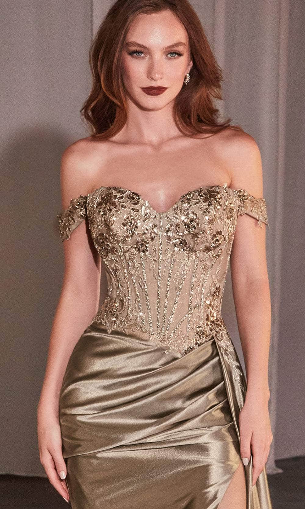 Ladivine CD803 Off the Shoulder Lace & Satin Fitted Gown, Black / 6 Ladivine CD803 Off the Shoulder Lace & Satin Fitted Gown, Black / 6