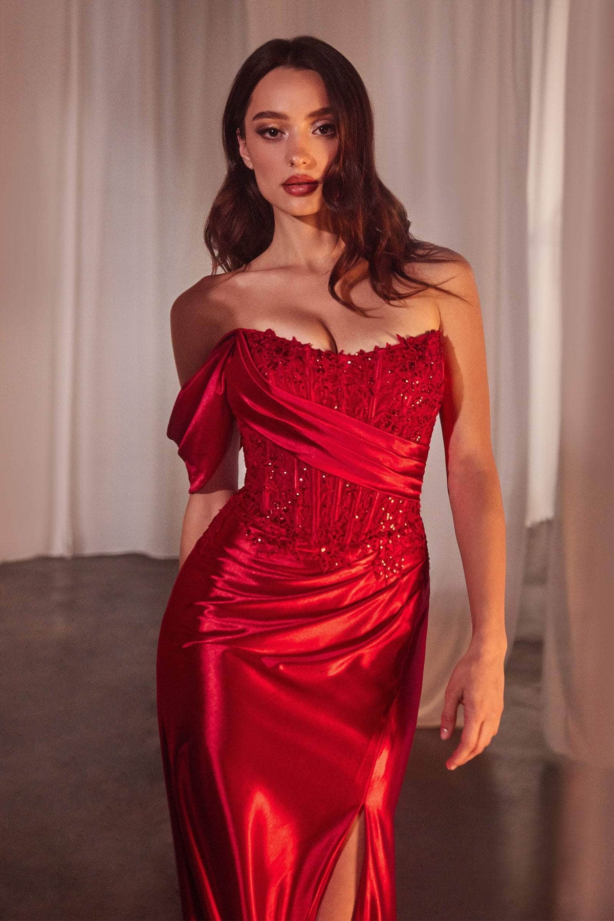 Ladivine CD804 - Applique Asymmetrical Evening Gown Evening Dresses