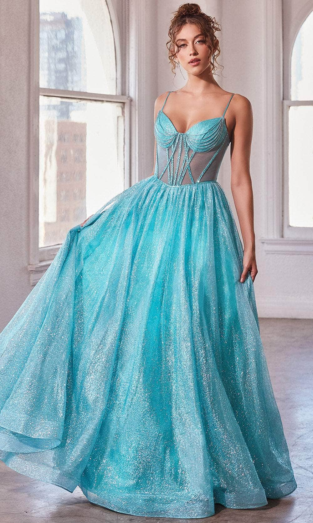 Cinderella Divine CD832 - Sleeveless Sheer Corset Ballgown Ball Gowns 2 / Aqua Blue